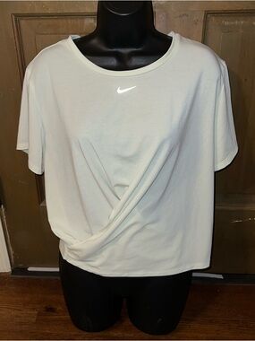 Nike Dri Fit Pale Yellow Cream Twist-Front Short Sleeve Activewear Top Size XL